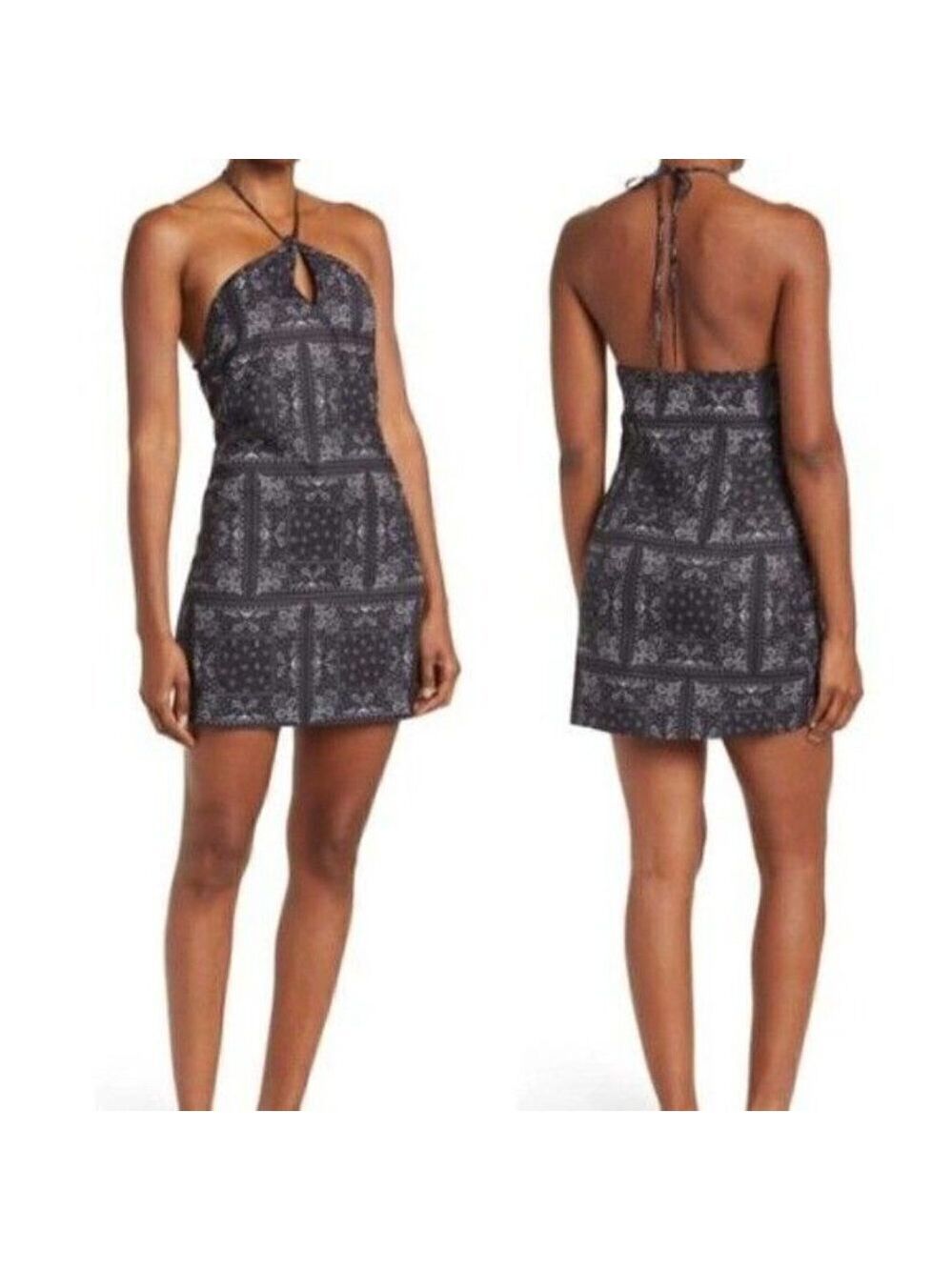 ELODIE Women halter black bandana print Dress BNWOT sz Large NEW